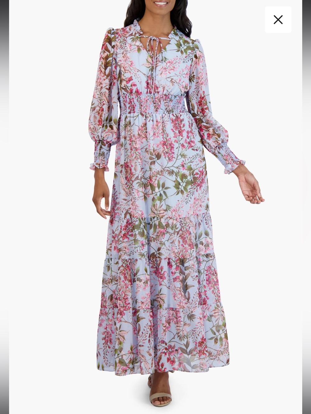 New julia jordan Floral Smocked-Waist Maxi Dress - Light Blue, Pink & Green 14